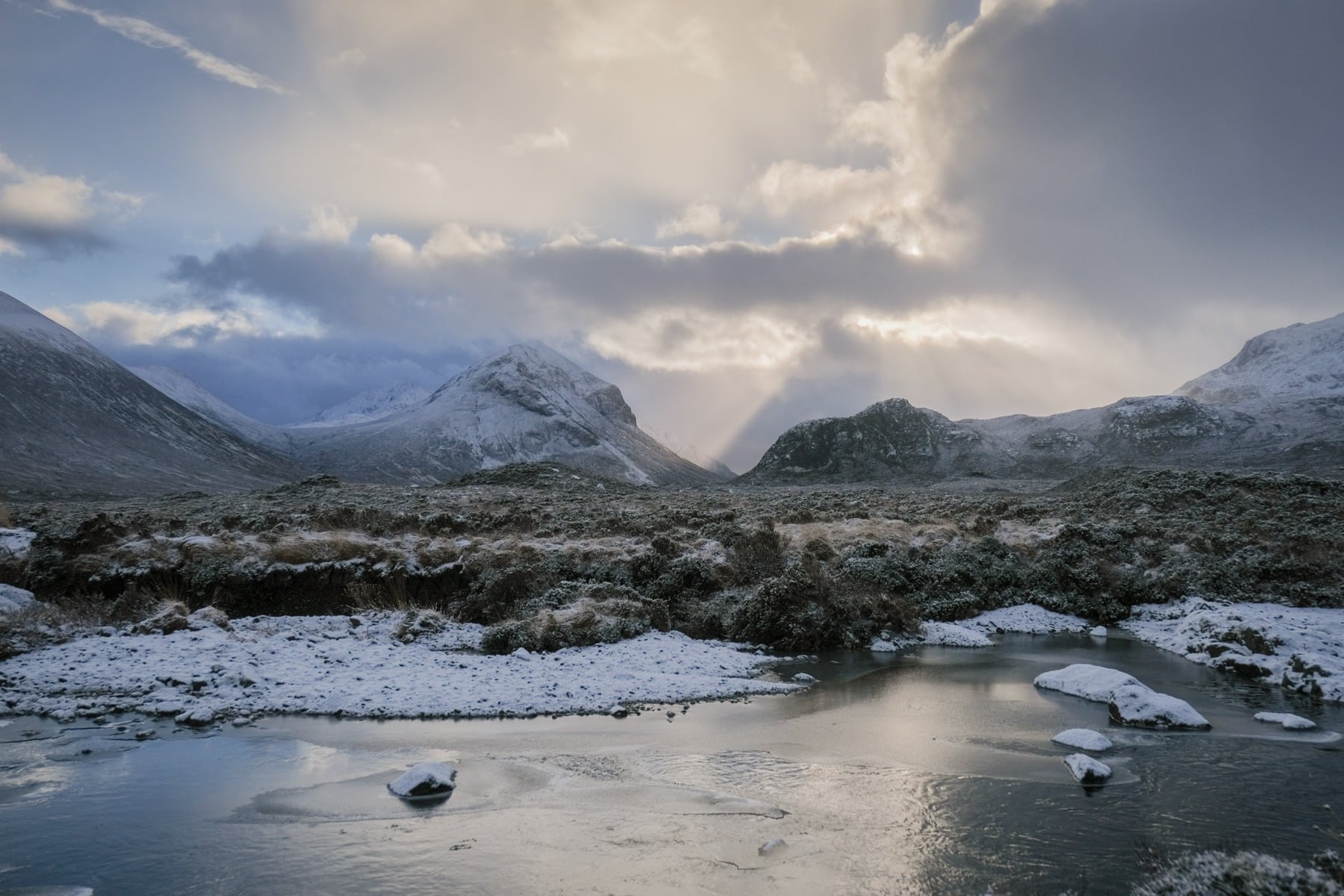 isle skye image with snowy mountain in background